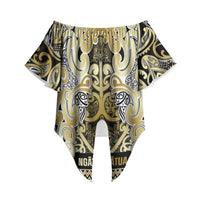 Aotearoa Iwi Ngati Whatua Off Shoulder Wrap Waist Top Maori Wharenui House Tribal Pattern