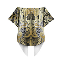 Aotearoa Iwi Ngati Whatua Off Shoulder Wrap Waist Top Maori Wharenui House Tribal Pattern