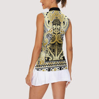Aotearoa Iwi Ngati Whatua Women Sleeveless Polo Shirt Maori Wharenui House Tribal Pattern