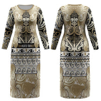 Aotearoa Iwi Waikato Tainui Couples Matching Long Sleeve Bodycon Dress and Hawaiian Shirt Maori Wharenui House Tribal Pattern
