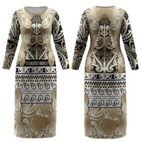 Aotearoa Iwi Waikato Tainui Couples Matching Long Sleeve Bodycon Dress and Long Sleeve Button Shirt Maori Wharenui House Tribal Pattern