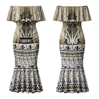 Aotearoa Iwi Waikato Tainui Couples Matching Mermaid Dress and Long Sleeve Button Shirt Maori Wharenui House Tribal Pattern