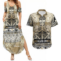 Aotearoa Iwi Waikato Tainui Couples Matching Summer Maxi Dress and Hawaiian Shirt Maori Wharenui House Tribal Pattern