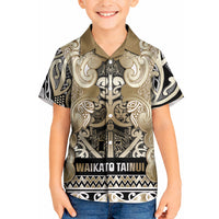 Aotearoa Iwi Waikato Tainui Kid Hawaiian Shirt Maori Wharenui House Tribal Pattern