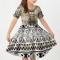 Aotearoa Iwi Waikato Tainui Kid Short Sleeve Dress Maori Wharenui House Tribal Pattern