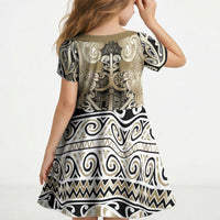 Aotearoa Iwi Waikato Tainui Kid Short Sleeve Dress Maori Wharenui House Tribal Pattern