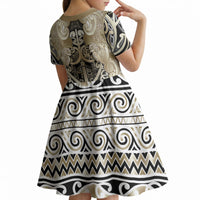 Aotearoa Iwi Waikato Tainui Kid Short Sleeve Dress Maori Wharenui House Tribal Pattern