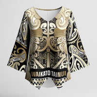 Aotearoa Iwi Waikato Tainui Kimono Sleeve Blouse Maori Wharenui House Tribal Pattern