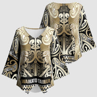 Aotearoa Iwi Waikato Tainui Kimono Sleeve Blouse Maori Wharenui House Tribal Pattern