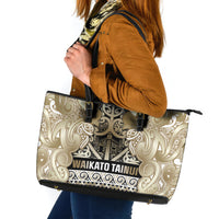 Aotearoa Iwi Waikato Tainui Leather Tote Bag Maori Wharenui House Tribal Pattern