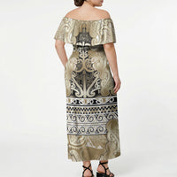 Aotearoa Iwi Waikato Tainui Off Shoulder Maxi Dress Maori Wharenui House Tribal Pattern