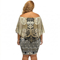 Aotearoa Iwi Waikato Tainui Off Shoulder Short Dress Maori Wharenui House Tribal Pattern
