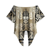 Aotearoa Iwi Waikato Tainui Off Shoulder Wrap Waist Top Maori Wharenui House Tribal Pattern