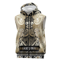 Aotearoa Iwi Waikato Tainui Sleeveless Zip Hoodie Maori Wharenui House Tribal Pattern