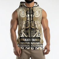 Aotearoa Iwi Waikato Tainui Sleeveless Zip Hoodie Maori Wharenui House Tribal Pattern