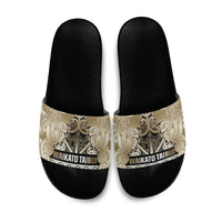 Aotearoa Iwi Waikato Tainui Slide Sandals Maori Wharenui House Tribal Pattern