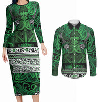 Aotearoa Iwi Ngati Maniapoto Couples Matching Long Sleeve Bodycon Dress and Long Sleeve Button Shirt Maori Wharenui House Tribal Pattern