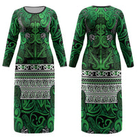 Aotearoa Iwi Ngati Maniapoto Couples Matching Long Sleeve Bodycon Dress and Long Sleeve Button Shirt Maori Wharenui House Tribal Pattern