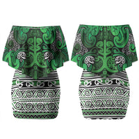 Aotearoa Iwi Ngati Maniapoto Couples Matching Off Shoulder Short Dress and Hawaiian Shirt Maori Wharenui House Tribal Pattern