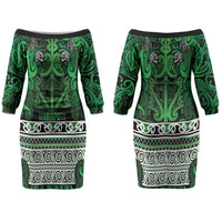 Aotearoa Iwi Ngati Maniapoto Couples Matching Off The Shoulder Long Sleeve Dress and Long Sleeve Button Shirt Maori Wharenui House Tribal Pattern
