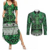 Aotearoa Iwi Ngati Maniapoto Couples Matching Summer Maxi Dress and Long Sleeve Button Shirt Maori Wharenui House Tribal Pattern