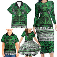 Aotearoa Iwi Ngati Maniapoto Family Matching Long Sleeve Bodycon Dress and Hawaiian Shirt Maori Wharenui House Tribal Pattern