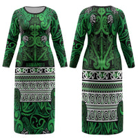 Aotearoa Iwi Ngati Maniapoto Family Matching Long Sleeve Bodycon Dress and Hawaiian Shirt Maori Wharenui House Tribal Pattern