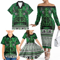 Aotearoa Iwi Ngati Maniapoto Family Matching Off The Shoulder Long Sleeve Dress and Hawaiian Shirt Maori Wharenui House Tribal Pattern