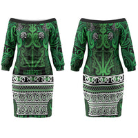 Aotearoa Iwi Ngati Maniapoto Family Matching Off The Shoulder Long Sleeve Dress and Hawaiian Shirt Maori Wharenui House Tribal Pattern