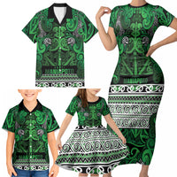 Aotearoa Iwi Ngati Maniapoto Family Matching Short Sleeve Bodycon Dress and Hawaiian Shirt Maori Wharenui House Tribal Pattern
