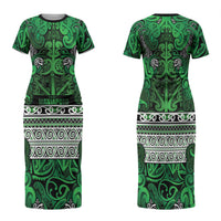 Aotearoa Iwi Ngati Maniapoto Family Matching Short Sleeve Bodycon Dress and Hawaiian Shirt Maori Wharenui House Tribal Pattern