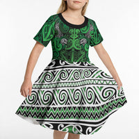 Aotearoa Iwi Ngati Maniapoto Kid Short Sleeve Dress Maori Wharenui House Tribal Pattern