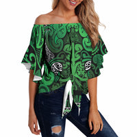 Aotearoa Iwi Ngati Maniapoto Off Shoulder Wrap Waist Top Maori Wharenui House Tribal Pattern