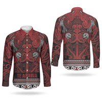 Aotearoa Iwi Te Arawa Couples Matching Long Sleeve Bodycon Dress and Long Sleeve Button Shirt Maori Wharenui House Tribal Pattern