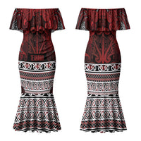 Aotearoa Iwi Te Arawa Couples Matching Mermaid Dress and Long Sleeve Button Shirt Maori Wharenui House Tribal Pattern
