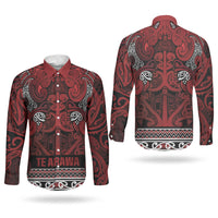 Aotearoa Iwi Te Arawa Couples Matching Off The Shoulder Long Sleeve Dress and Long Sleeve Button Shirt Maori Wharenui House Tribal Pattern