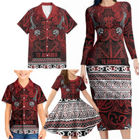 Aotearoa Iwi Te Arawa Family Matching Long Sleeve Bodycon Dress and Hawaiian Shirt Maori Wharenui House Tribal Pattern