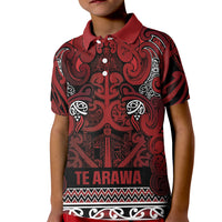 Aotearoa Iwi Te Arawa Kid Polo Shirt Maori Wharenui House Tribal Pattern