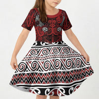 Aotearoa Iwi Te Arawa Kid Short Sleeve Dress Maori Wharenui House Tribal Pattern