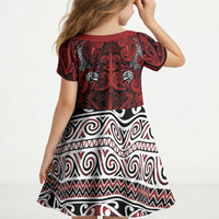 Aotearoa Iwi Te Arawa Kid Short Sleeve Dress Maori Wharenui House Tribal Pattern