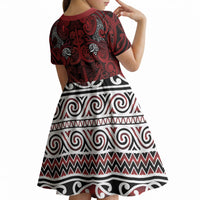 Aotearoa Iwi Te Arawa Kid Short Sleeve Dress Maori Wharenui House Tribal Pattern