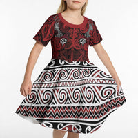 Aotearoa Iwi Te Arawa Kid Short Sleeve Dress Maori Wharenui House Tribal Pattern