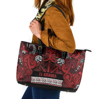 Aotearoa Iwi Te Arawa Leather Tote Bag Maori Wharenui House Tribal Pattern