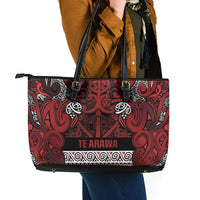 Aotearoa Iwi Te Arawa Leather Tote Bag Maori Wharenui House Tribal Pattern