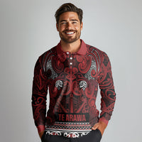 Aotearoa Iwi Te Arawa Long Sleeve Polo Shirt Maori Wharenui House Tribal Pattern