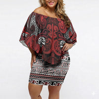 Aotearoa Iwi Te Arawa Off Shoulder Short Dress Maori Wharenui House Tribal Pattern