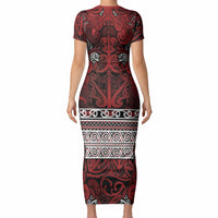 Aotearoa Iwi Te Arawa Short Sleeve Bodycon Dress Maori Wharenui House Tribal Pattern