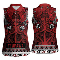 Aotearoa Iwi Te Arawa Women Sleeveless Polo Shirt Maori Wharenui House Tribal Pattern