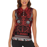 Aotearoa Iwi Te Arawa Women Sleeveless Polo Shirt Maori Wharenui House Tribal Pattern