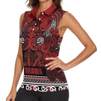 Aotearoa Iwi Te Arawa Women Sleeveless Polo Shirt Maori Wharenui House Tribal Pattern